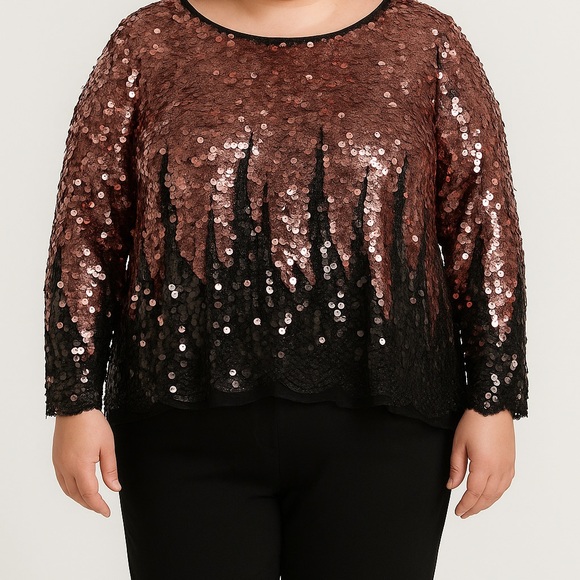 Stunning Vintage Sequin Blouse – Rose Gold & Black Ombre – Glam Party Top - Picture 1 of 11